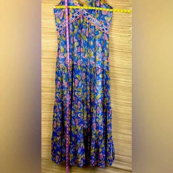 Verb Pallavi Singhee Anthropologie Dress Sequin Paisley Floral In Blue.. Size 10 - Picture 14 of 16